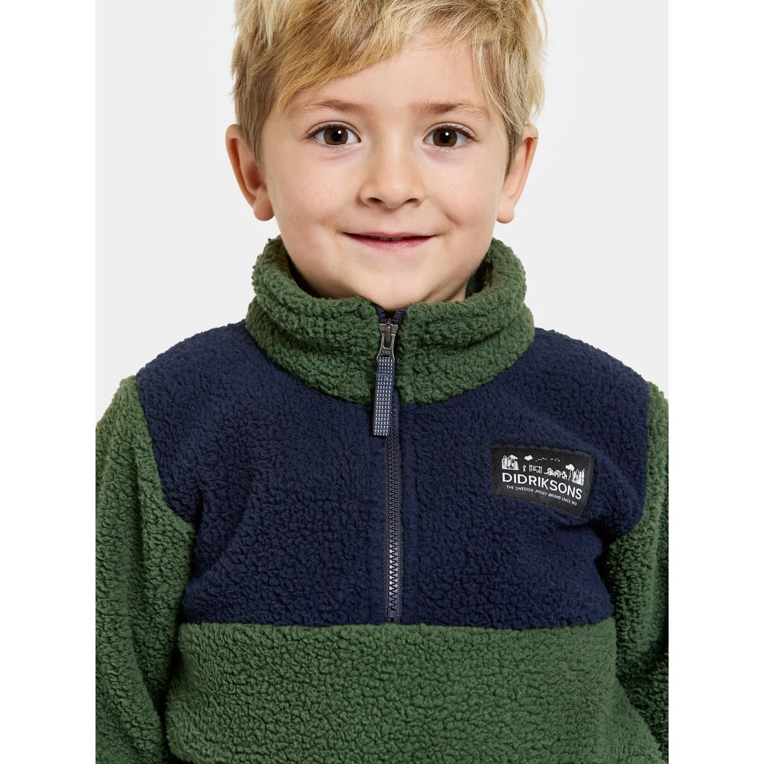 Didriksons Pine Green Gosig Kids Halfzip Fleece Jacket Trail Travel Low Profile