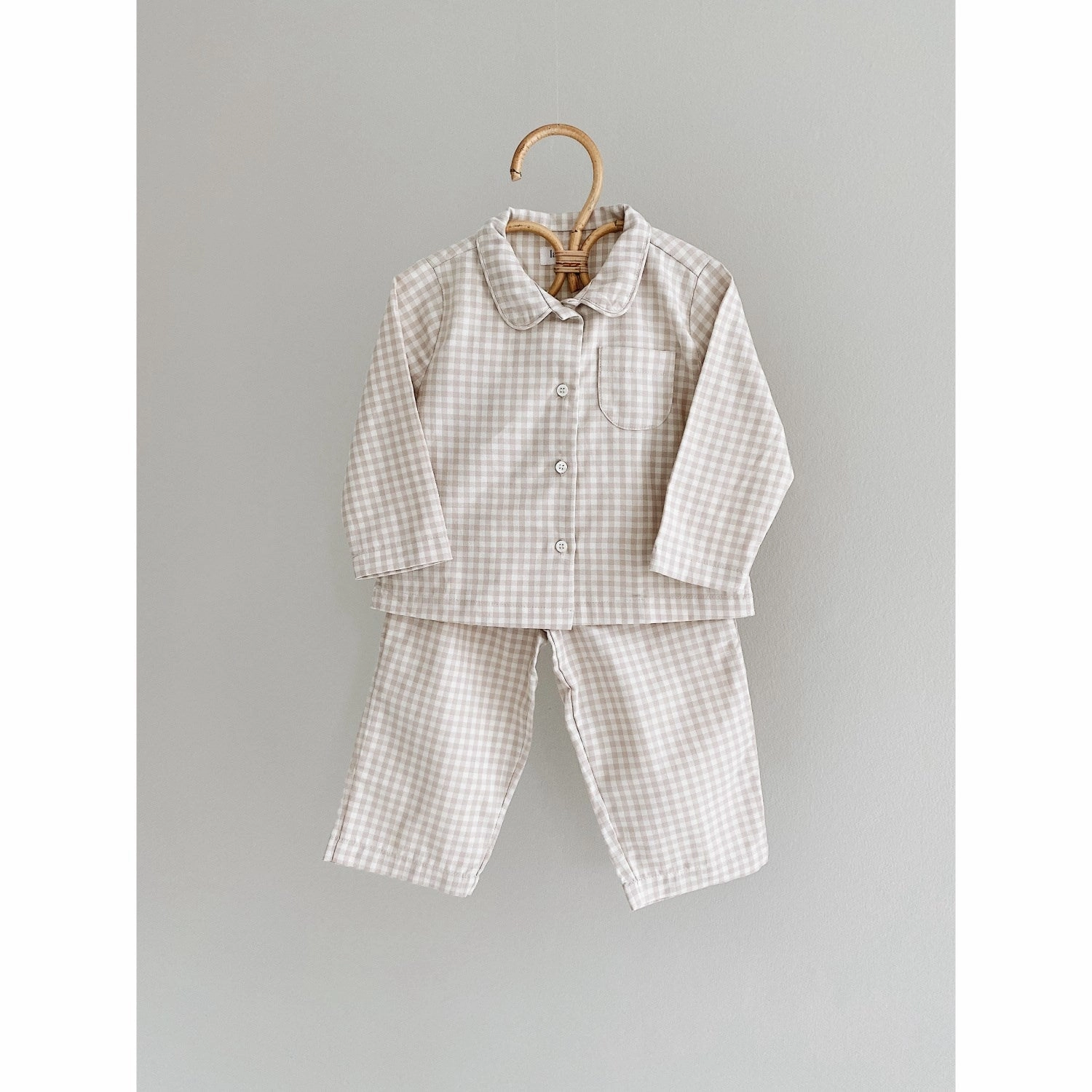 Lalaby Beige Gingham Classic Pyjamas Plush Lining Tencel Blend