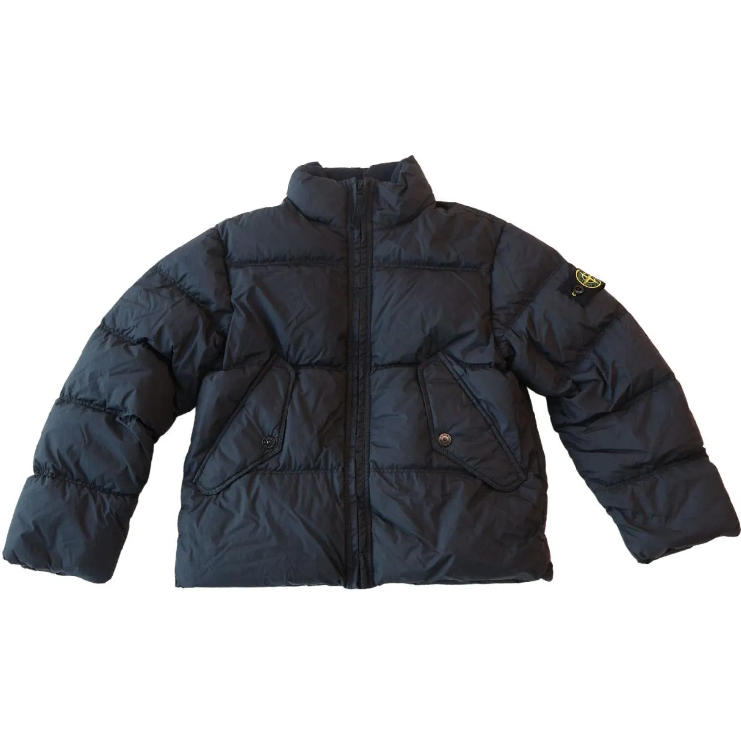 Stone Island Black Jacket Snap-Closure Stand-Collar
