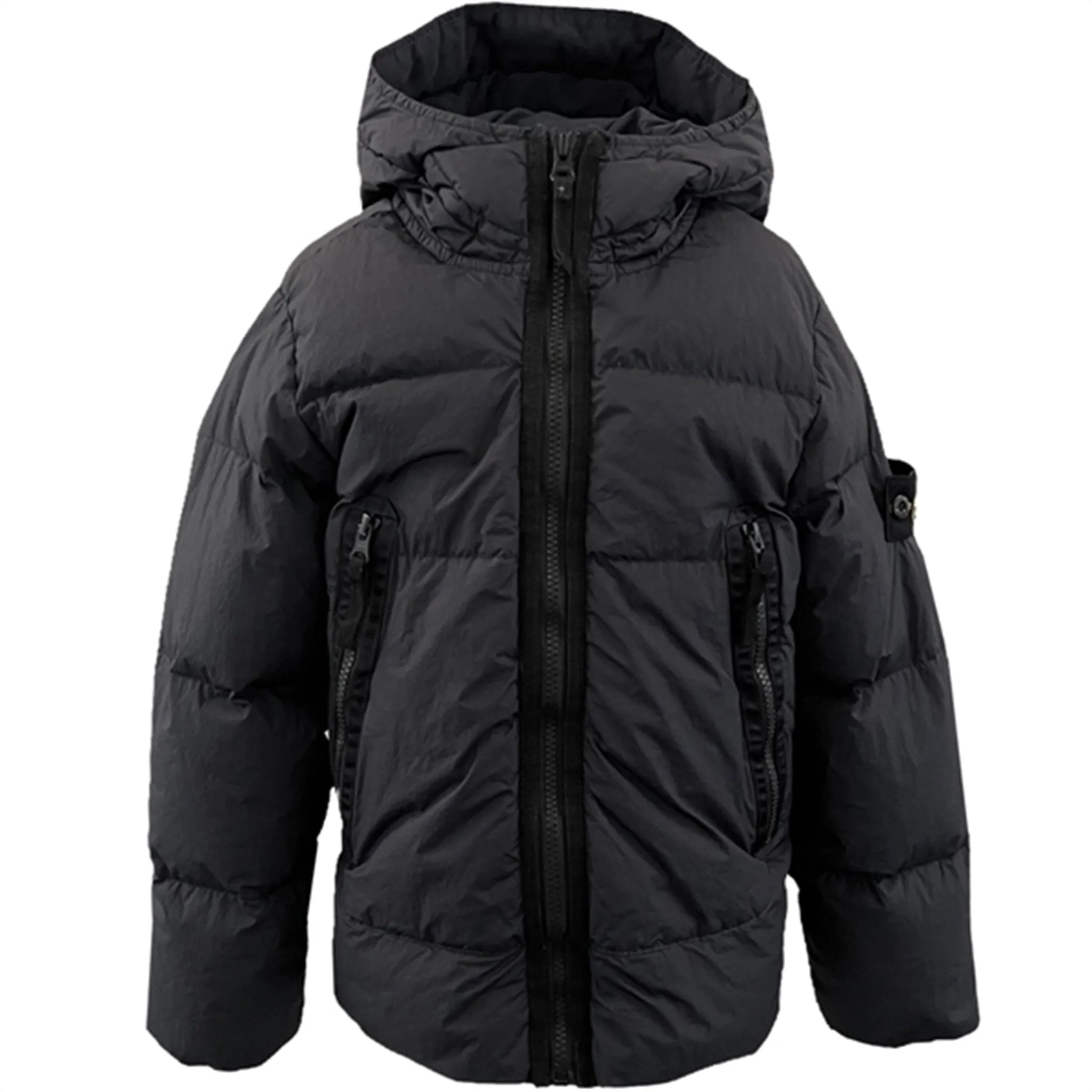 Panelled-Design Designer-Label Stone Island Real Down Jacket Charcoal
