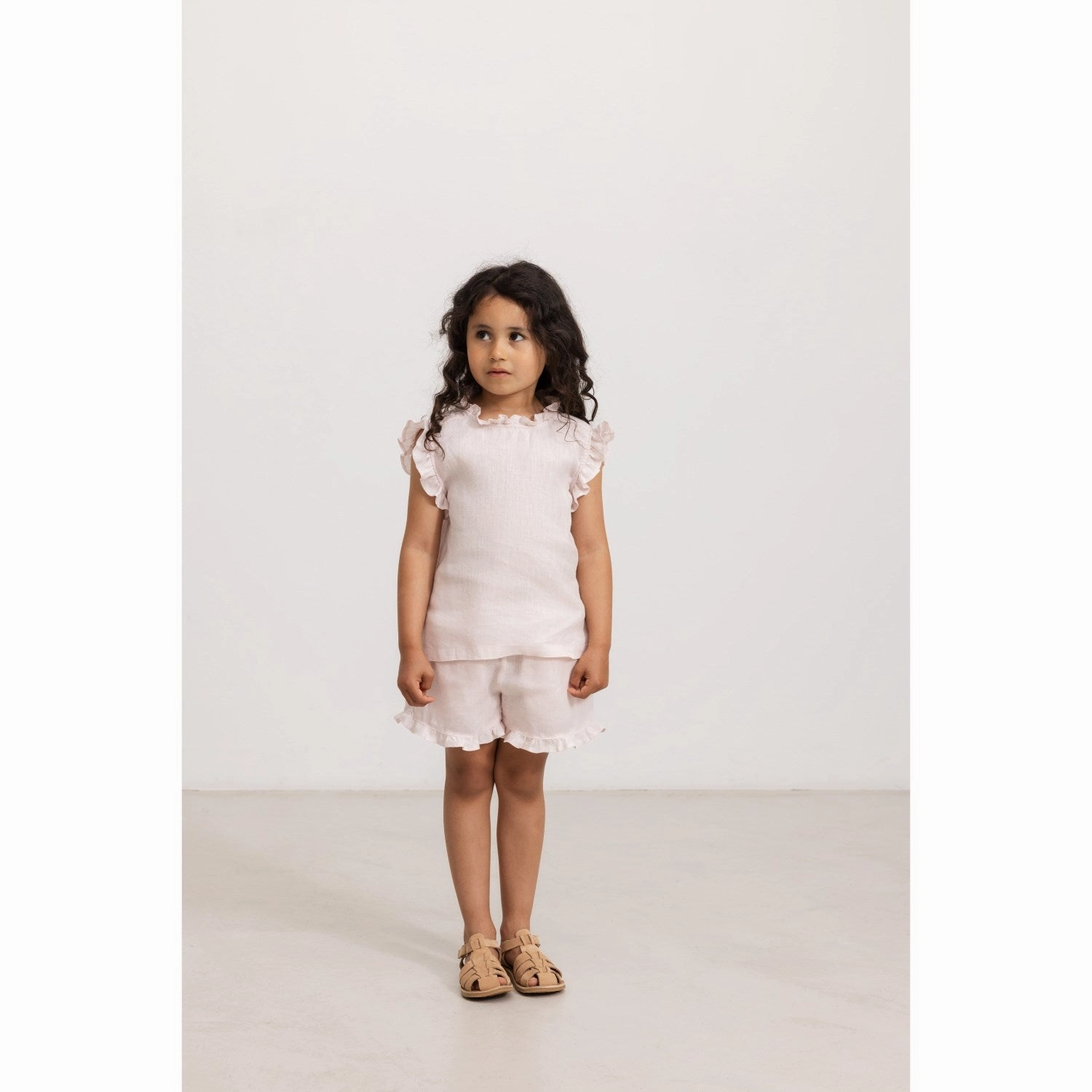 Tapered leg MarMar Linen Mauve Rose Pala Frill Shorts