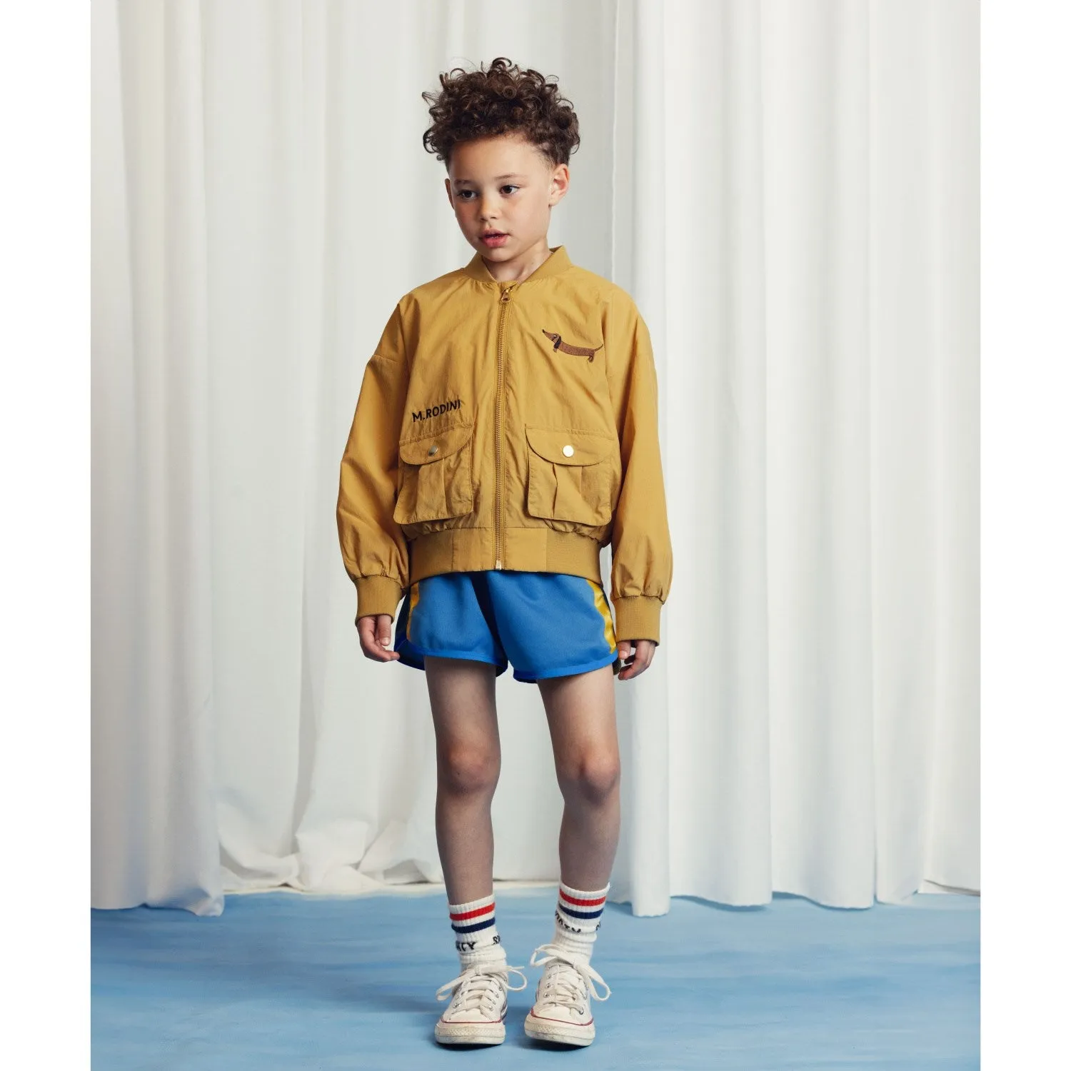 Mini Rodini Beige Dog Nylon Baseball Jacket Embroidery Commuter Fit