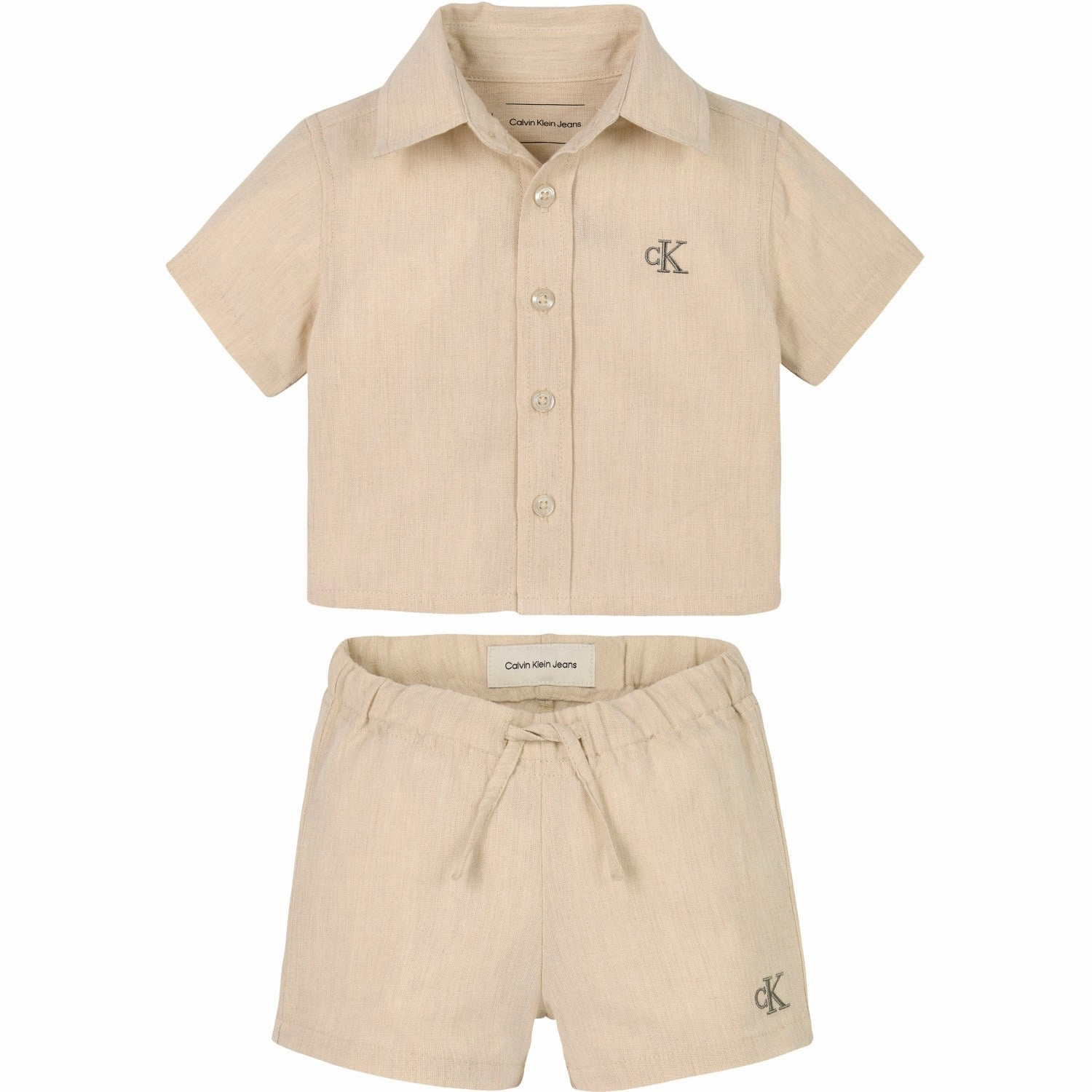 poolside gear Calvin Klein Oyster Gray Soft Linen Shorts Set