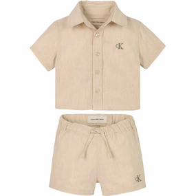 Calvin Klein Oyster Gray Soft Linen Shorts Set water sports use Mesh Ventilation Zones