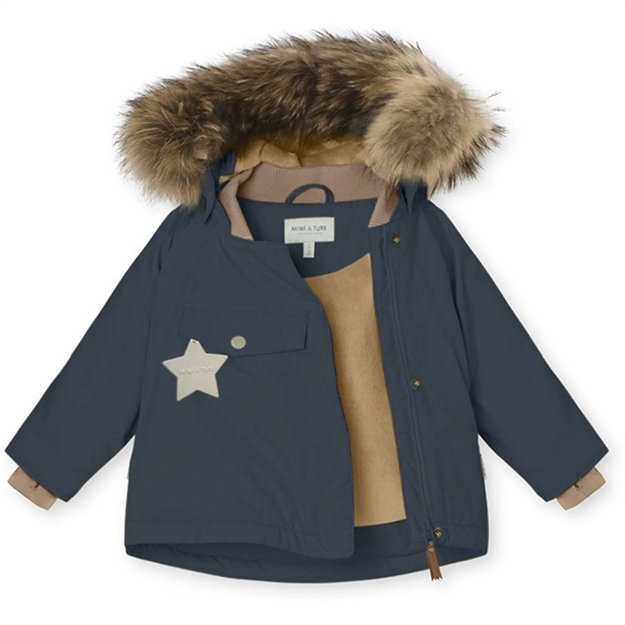 Weekend Vibe cold - weather essential MINI A TURE Wang Fleece Fur Winter Jacket Blue Nights