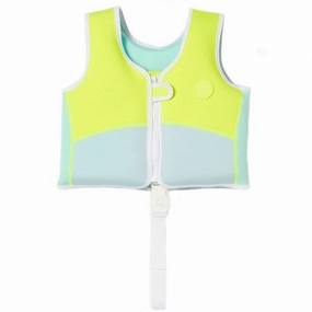 SunnyLife Swim Vest Salty the Shark Aqua Neon Yellow Built In Cups