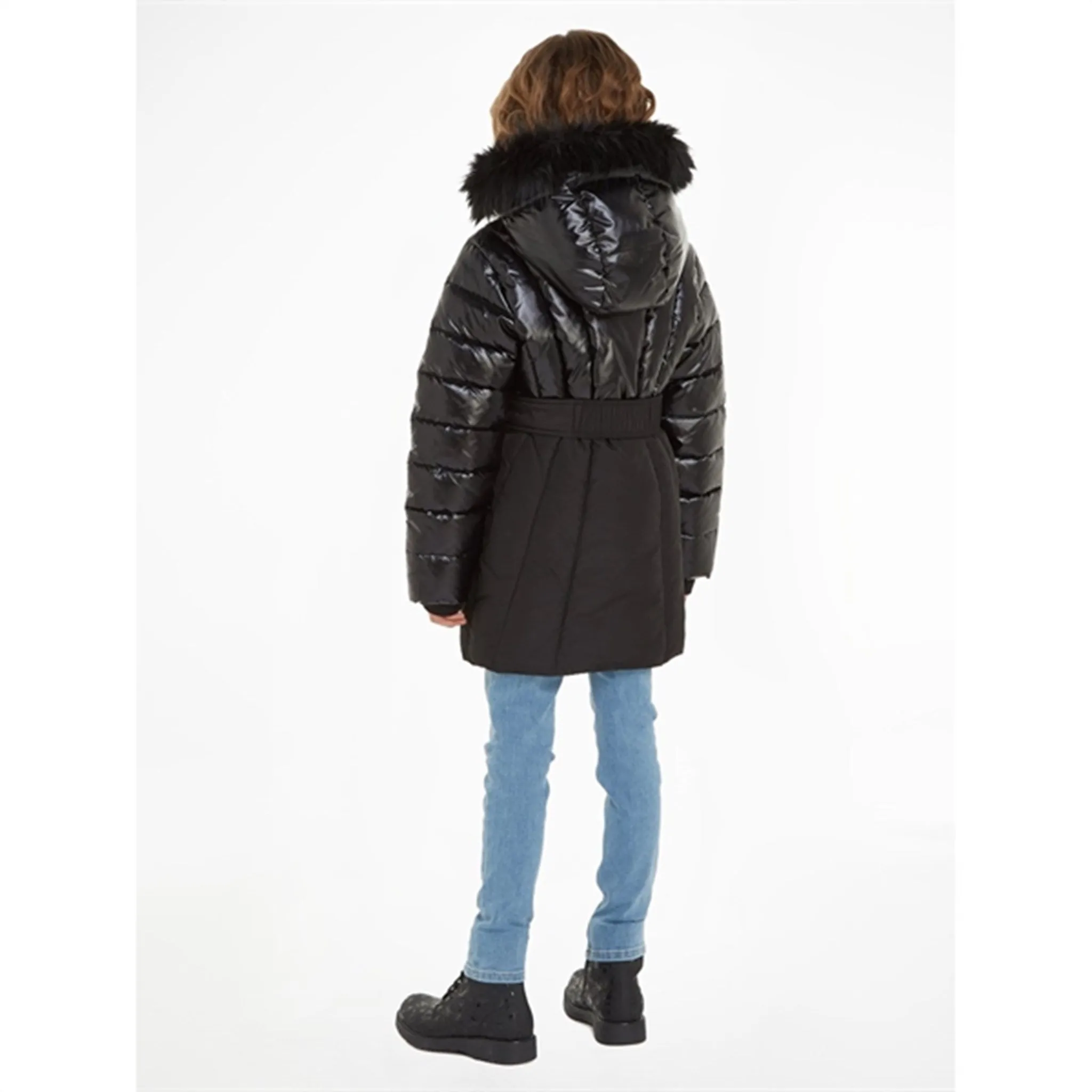 Point-Collar Calvin Klein Long Belted Puffer Coat Ck Black