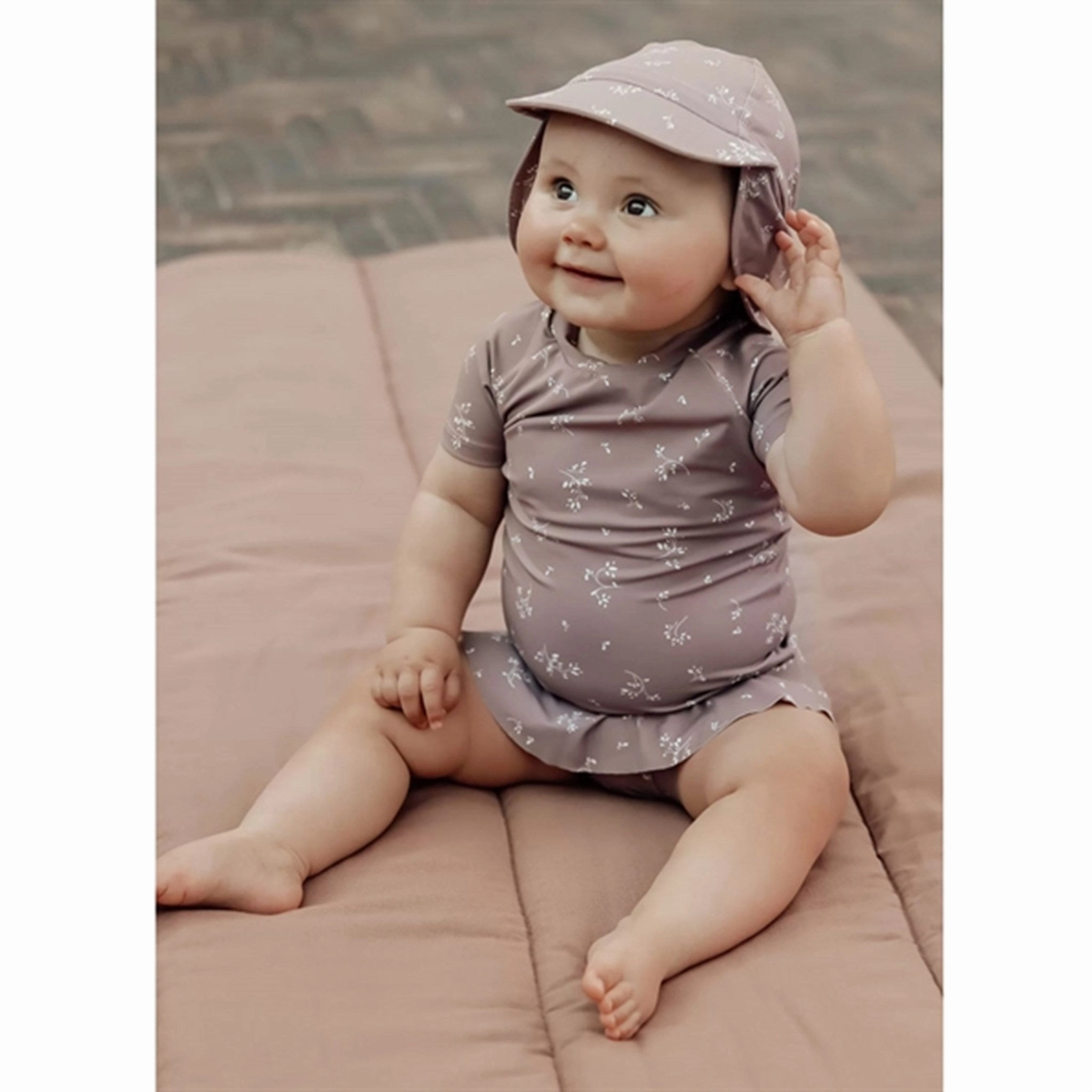 That's Mine Secret Garden Cocoa Print Sasha Swim T-shirt Hydrophobic Lining Chafe Resistant Edges