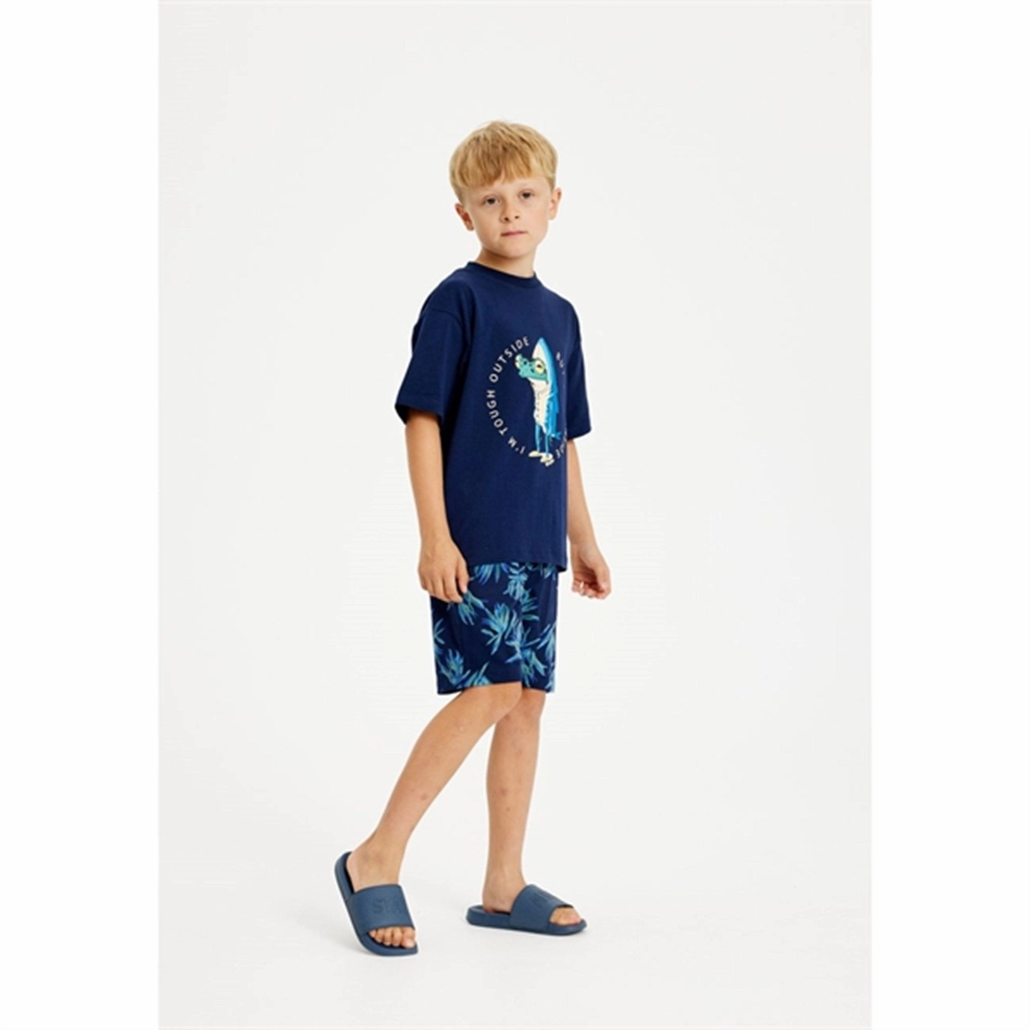 THE NEW Navy Blazer Leaf AOP Genuine Shorts Reflective Trim Detail