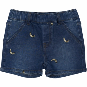 THE NEW Siblings Medium Blue Denim Embroidery Otis Denim Shorts Eco Friendly Dye