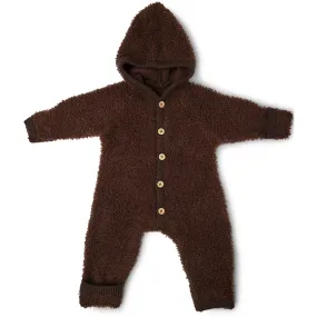 Smallstuff Brown Jumpsuit Boucl?? Merino Wool With Buttons And Hood Sequin-Detail Boxy-Style