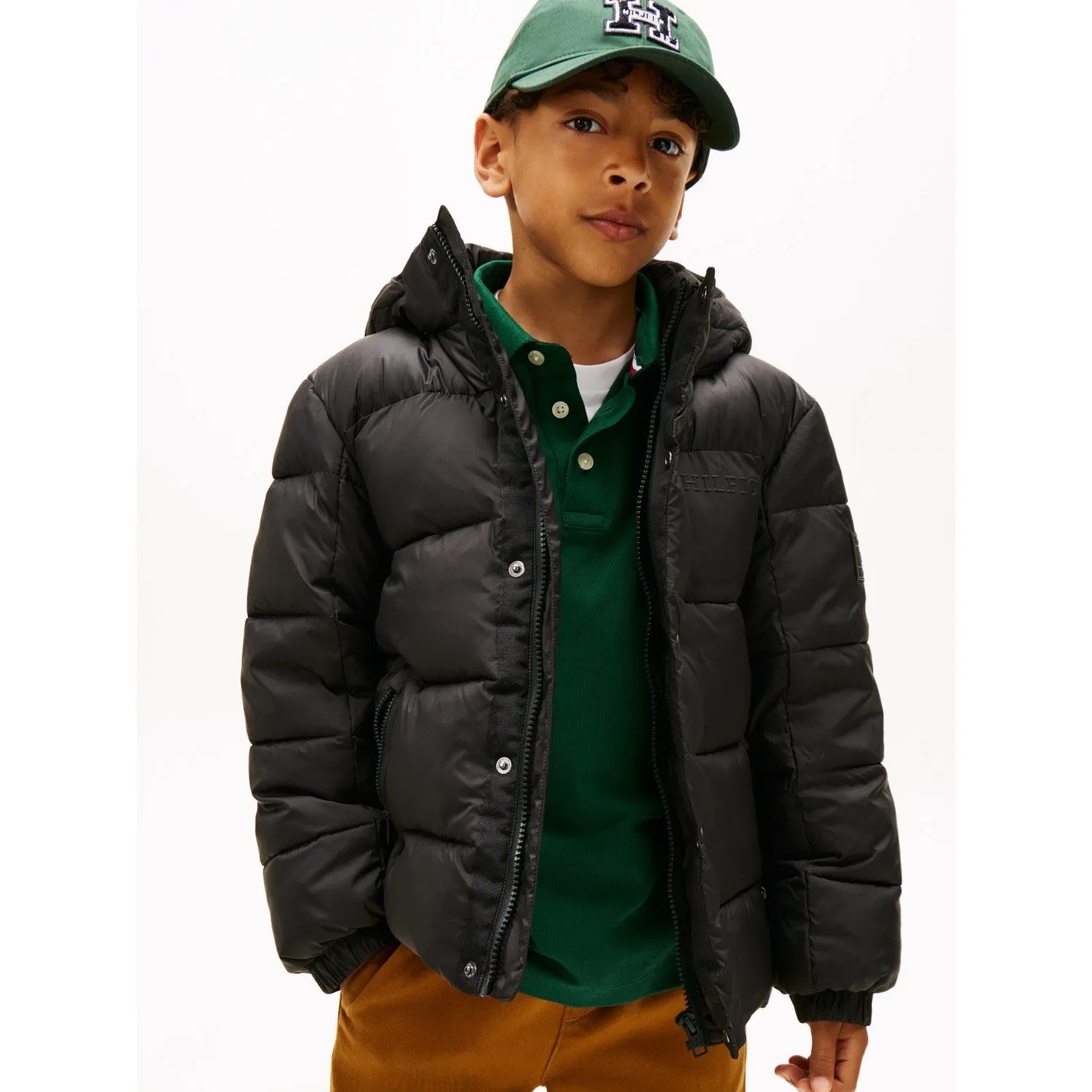 Tommy Hilfiger Black Matt And Shine Embossed Jacket Detachable-Detail