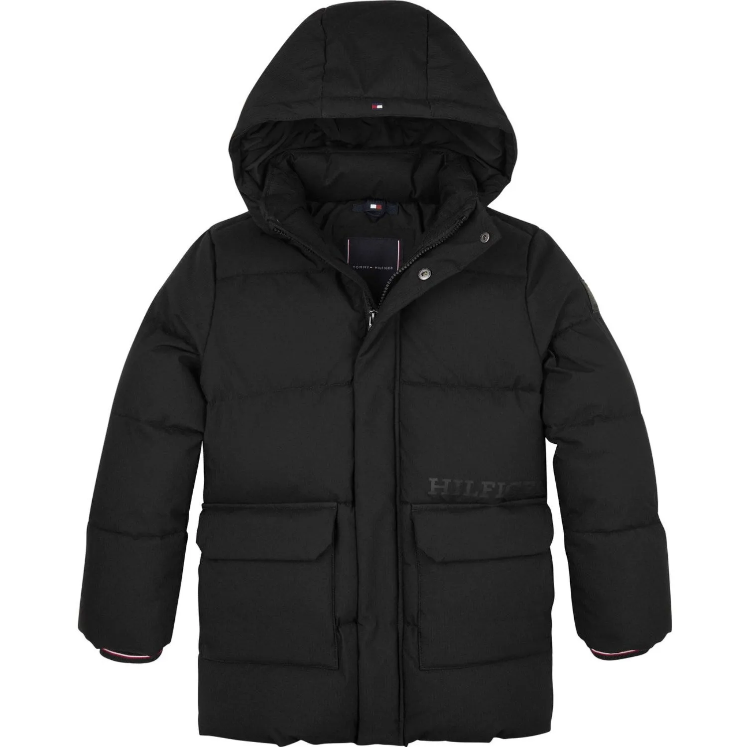 Tommy Hilfiger Black Monotype Ribstop Puffer Jacket Classic Fit Stretch Fit