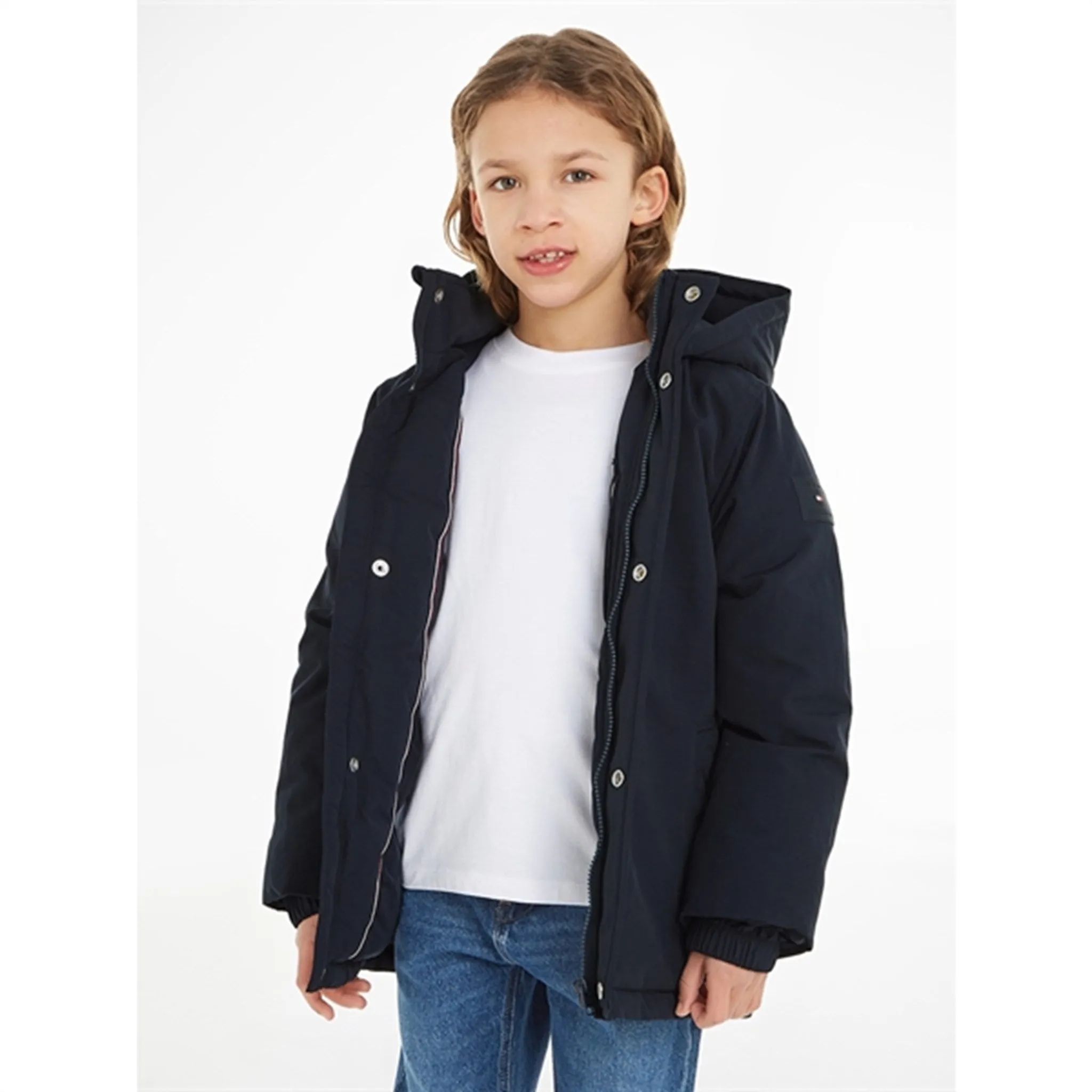 monochromatic Windproof Outer Layer Tommy Hilfiger Essential Parka Coat Desert Sky