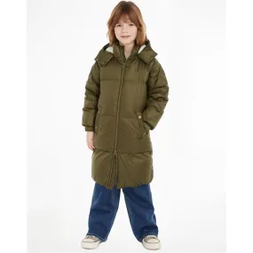 Stain-Guard-Finish Statement-Piece Tommy Hilfiger Mixed Quilted Long Down Jacket Olive Green