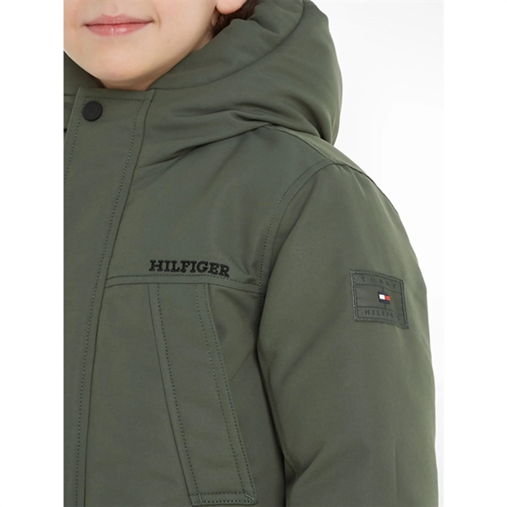 Tommy Hilfiger Tech Parka Jacket Olive Green Neutral Tones Eco-Friendly Fabric