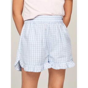 Tommy Hilfiger Gingham Ruffle Shorts Breezy Blue Check striped shorts Rough texture