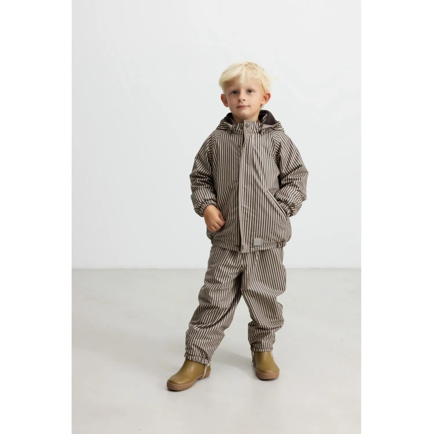 MarMar Rainwear Fleece Brown Stripe Obo Set Storm Season Outfit Overcast Days