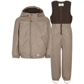 MarMar Rainwear Fleece Brown Stripe Obo Set Weather Resistant Coat Outdoor Walk