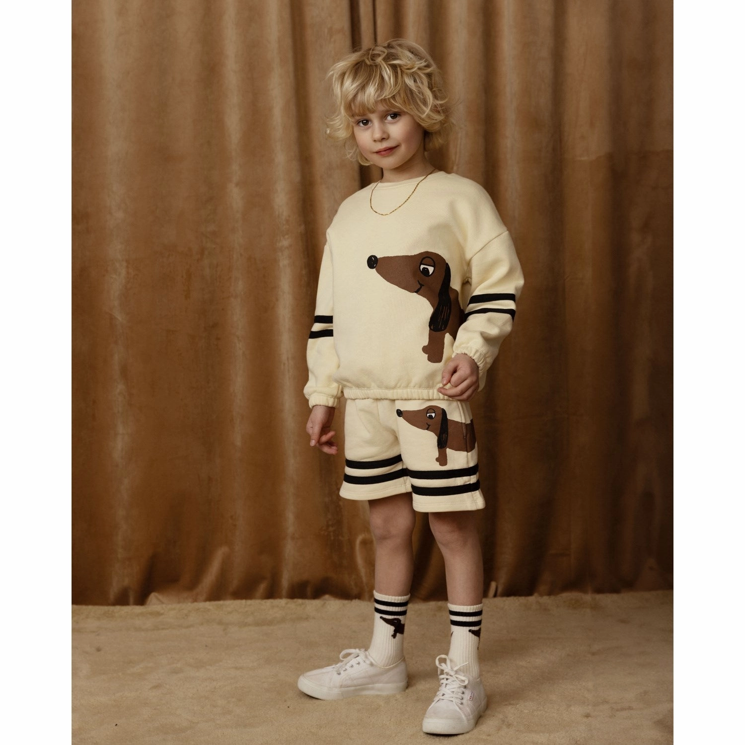 Father's Day gift Mini Rodini Beige Dog Sp Stripes Sweatshorts