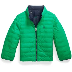 Polo Ralph Lauren Newport Navy/Stafford Green Rev Tera Aoe Bomber Jacket Button-Cuff Frayed-Edge