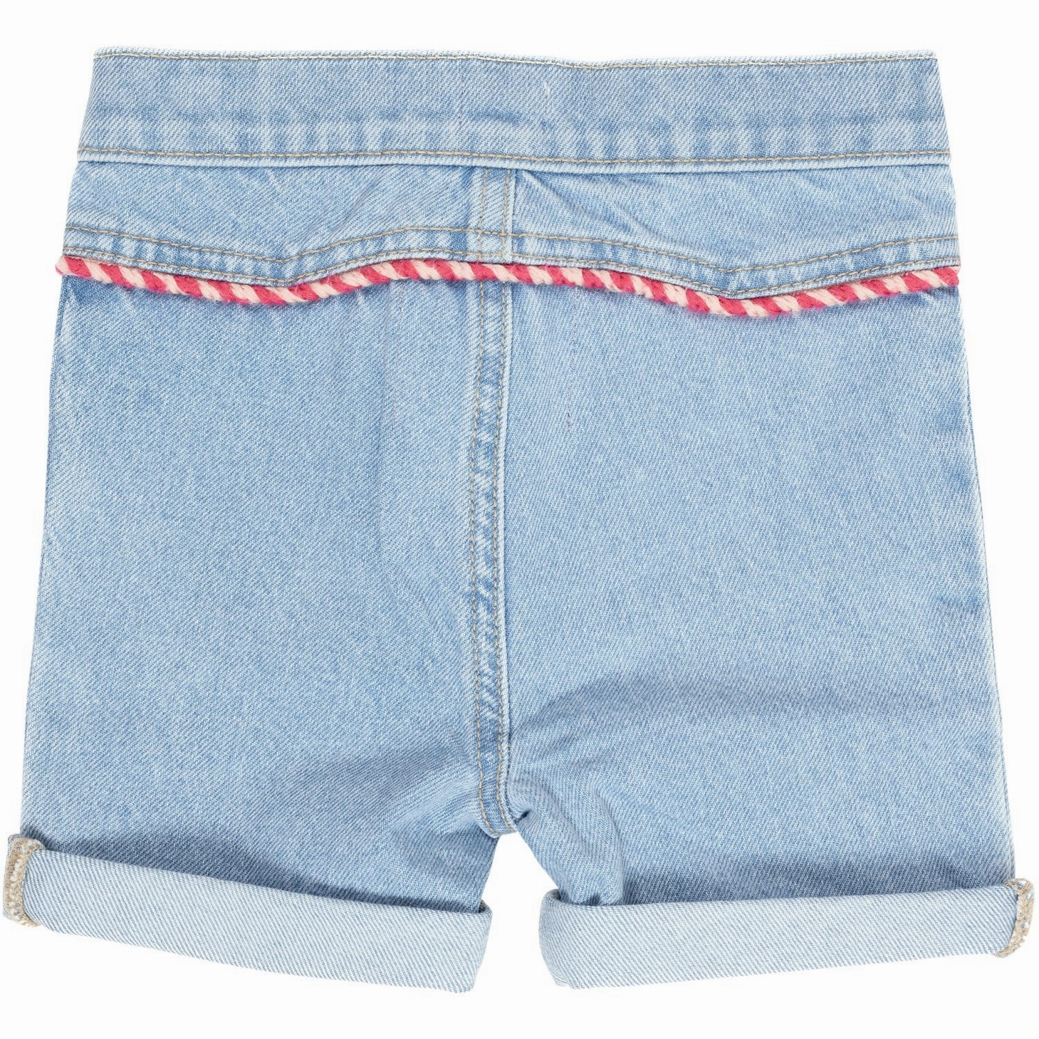 Unisex style COPENHAGEN COLORS Lt Blue Indigo Washed Organic Denim Shorts W Rope Deco