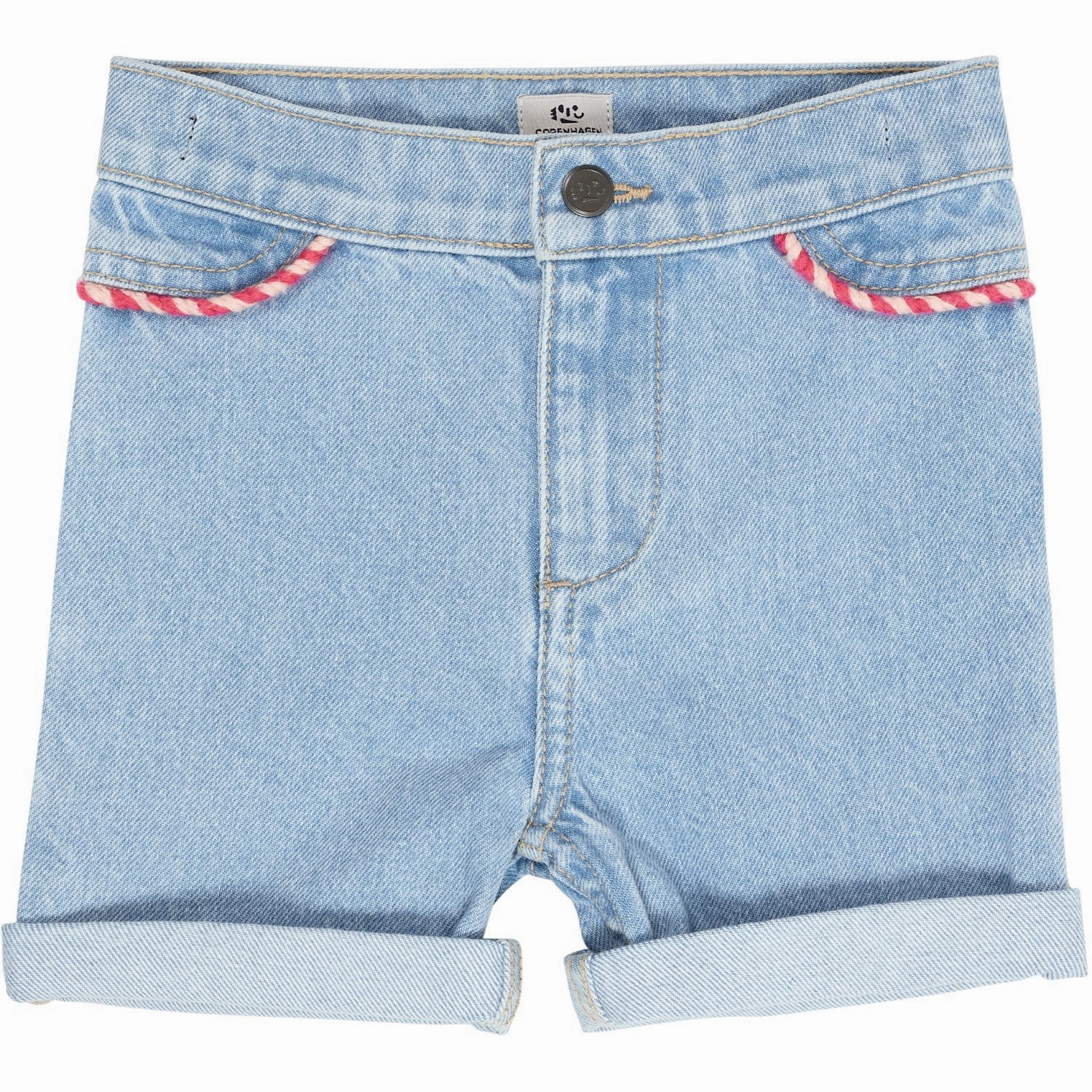 COPENHAGEN COLORS Lt Blue Indigo Washed Organic Denim Shorts W Rope Deco Stretchable Waistband