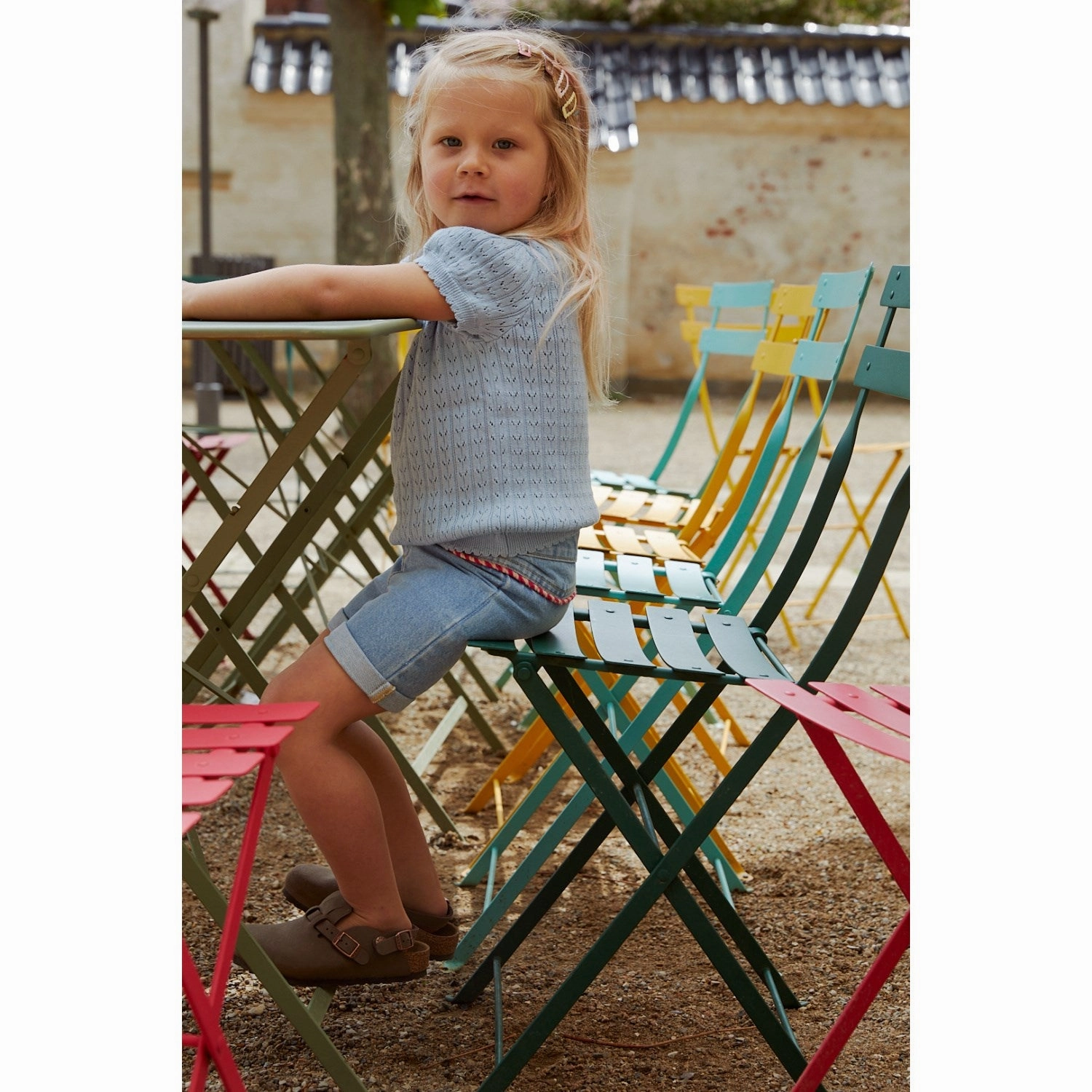 Sports Wear COPENHAGEN COLORS Lt Blue Indigo Washed Organic Denim Shorts W Rope Deco