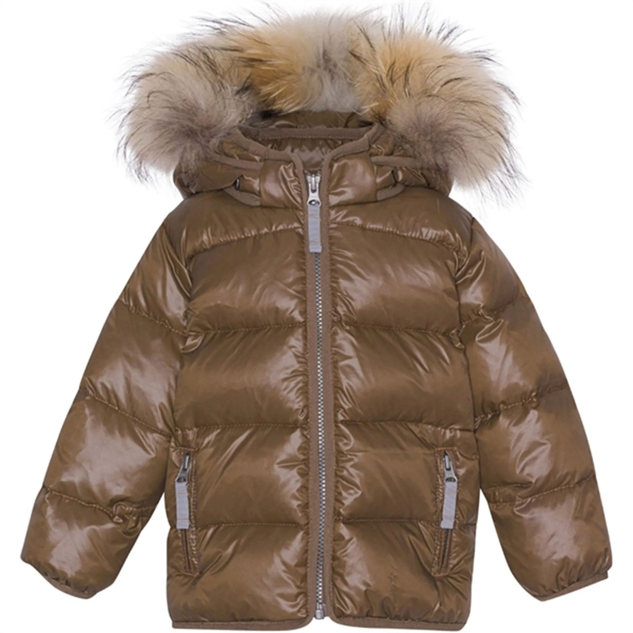 Side Pockets Ver de Terre Featherlight Baby Down Jacket w. Fur Kangaroo