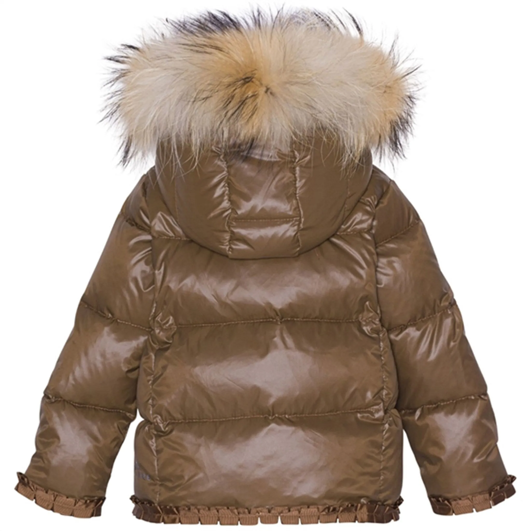 Empire-Waist Ver de Terre Featherlight Baby Girls Down Jacket w. Fur Kangaroo