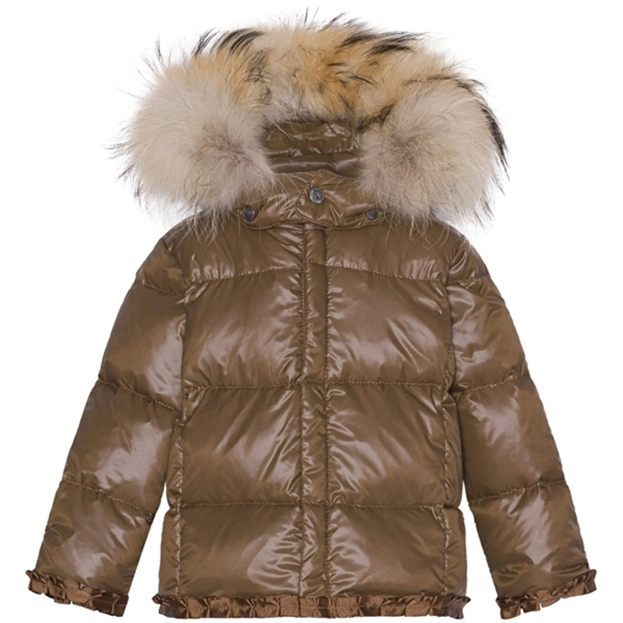 Ver de Terre Featherlight Baby Girls Down Jacket w. Fur Kangaroo Breathable-Lining Comfortable spring blouse