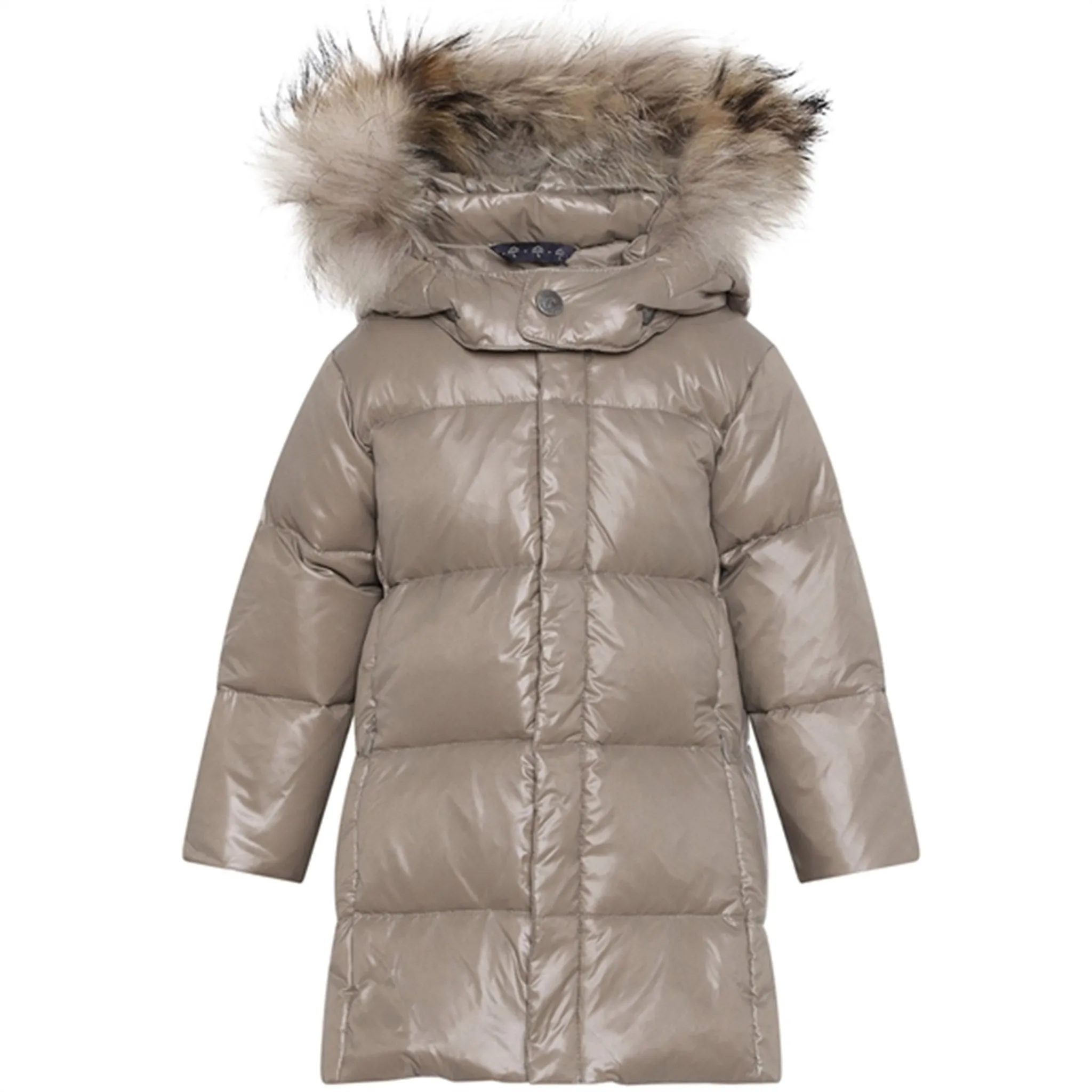 Curved-Hem Ver de Terre Featherlight Baby Girls Dunfrakke m. Pels Caramel