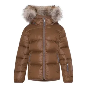 Romantic-Detail Ver de Terre Featherlight Down Jacket w. Fur Kangaroo