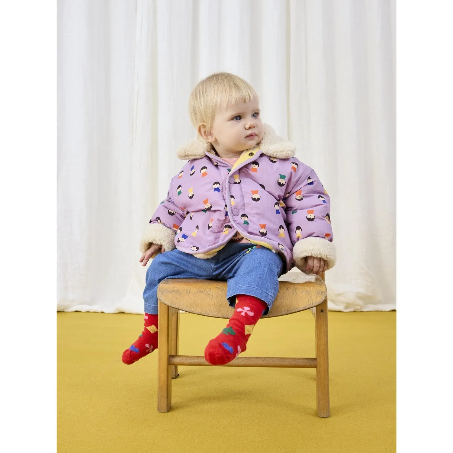 Low Profile Versatile Wear Bobo Choses Lavender Game Pawns All Over Reversible Sheepskin Jacket