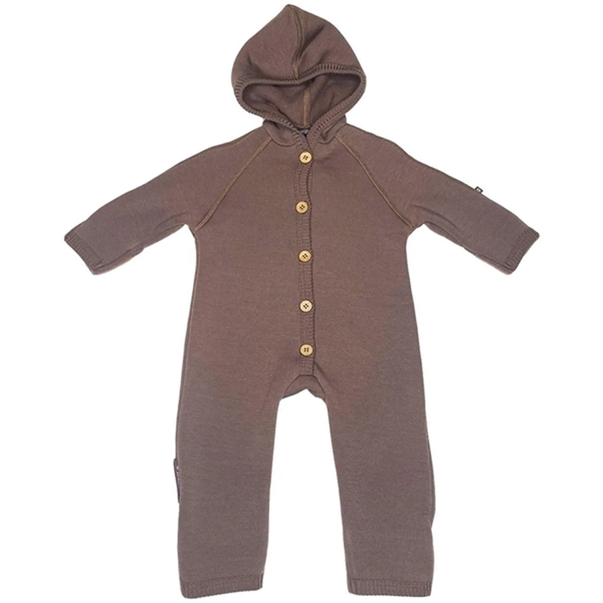 Smallstuff Wool Onesie with Buttons and Hood Rose Brown Buckle-Detail Playful pattern shirt