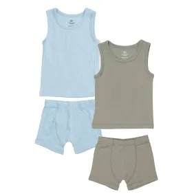COPENHAGEN COLORS Lt. Grey/ Lt. Blue Comb. Core Rib Jersey 2Pack Tank-Top And Boxer Shorts Advanced Moisture Management