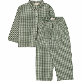 MarMar Cotton Seersucker Green Check Pajama Set Bedtime Prep