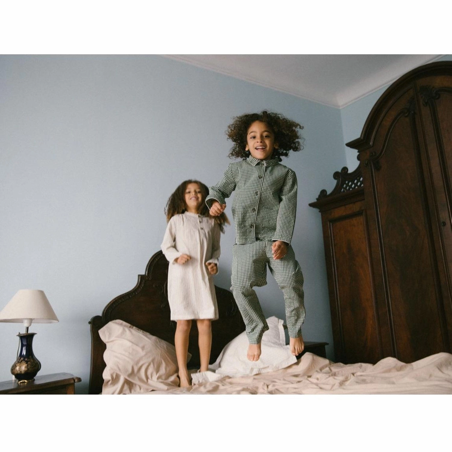 Multi Pocket Design Oversized Hoodie Design MarMar Cotton Seersucker Green Check Pajama Set