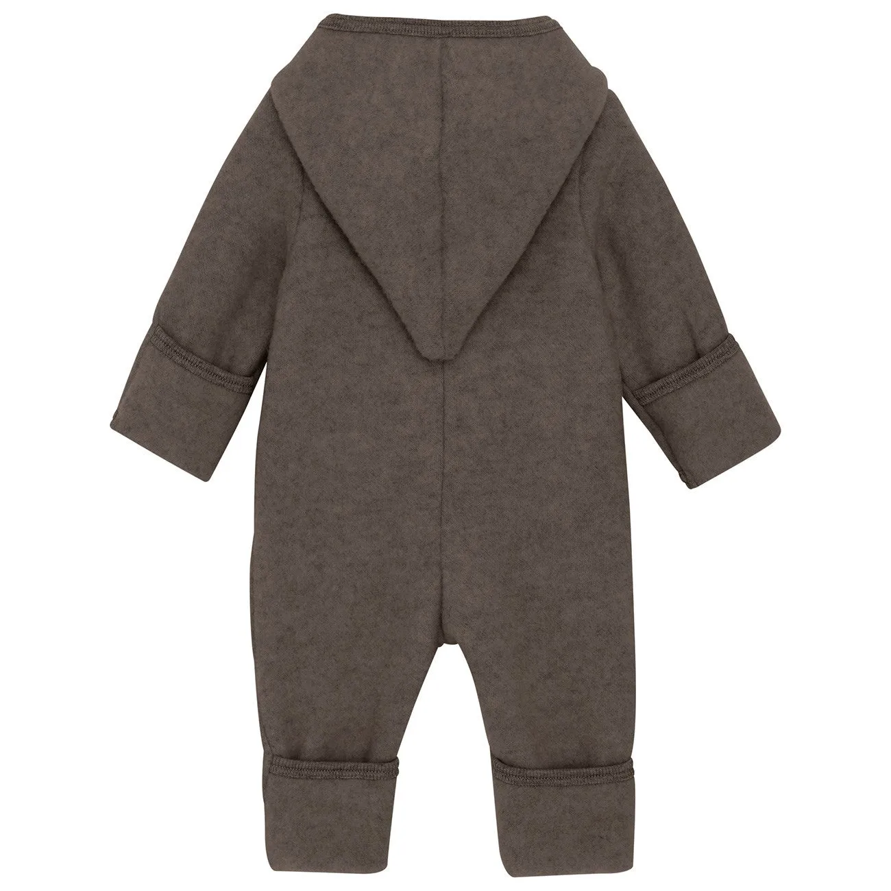 Huttelihut Brown Melange Pram Suit Pixie Wool Fleece Shimmer-Finish Embroidered-Sleeve