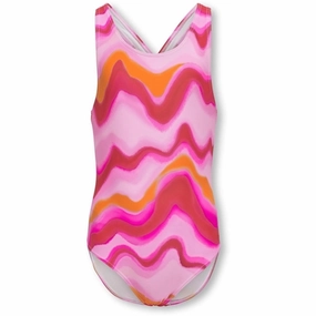 Kids ONLY Pink Lady / Heat Waves Laura Cross Back Swimsuit laid-back style Layered construction