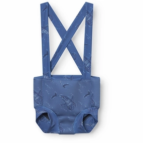 Poolside Glam Bandeau-Style Mini A ture Whale-Sharks Kaspian Diaper Swim Pants. GRS