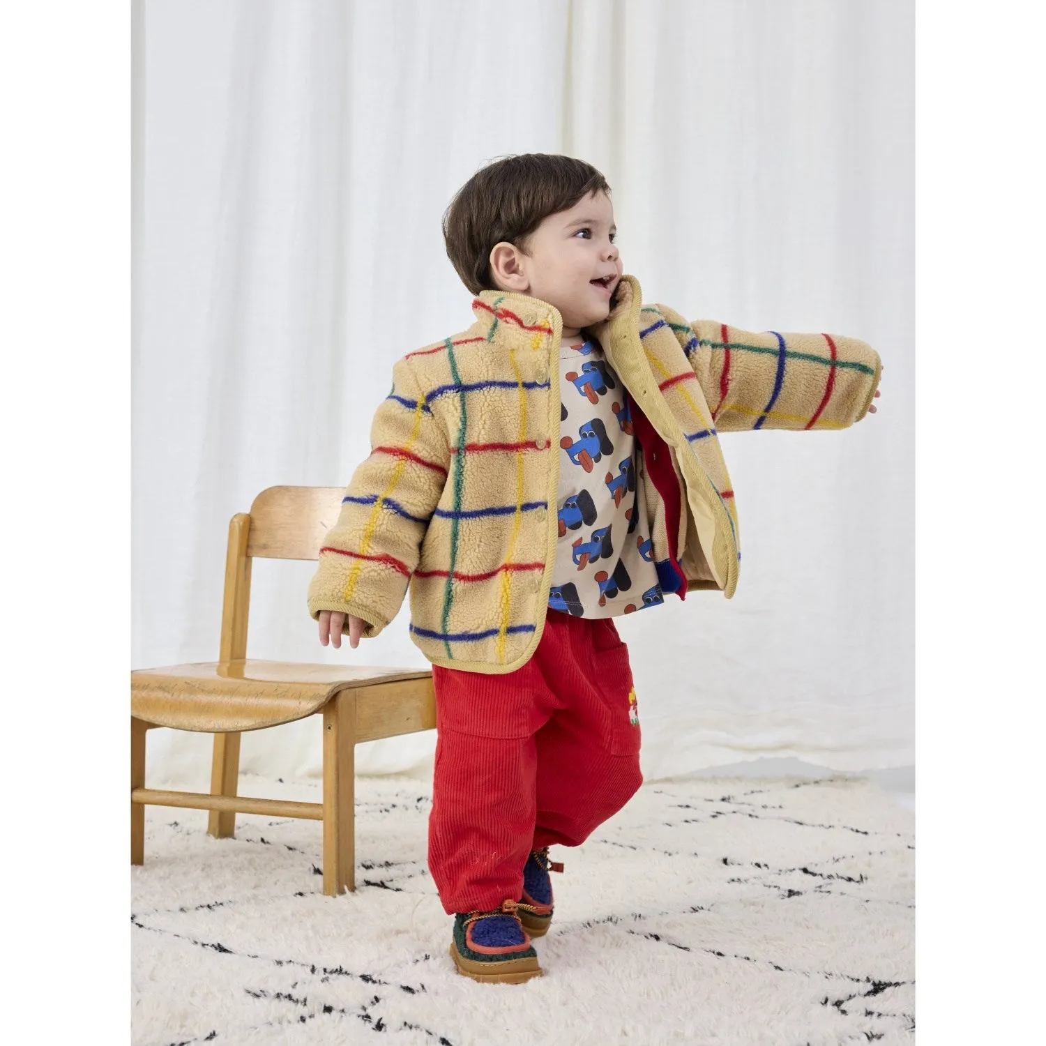Treasure motorcyclist Bobo Choses Offwhite Stripe Color Sheepskin Jacket