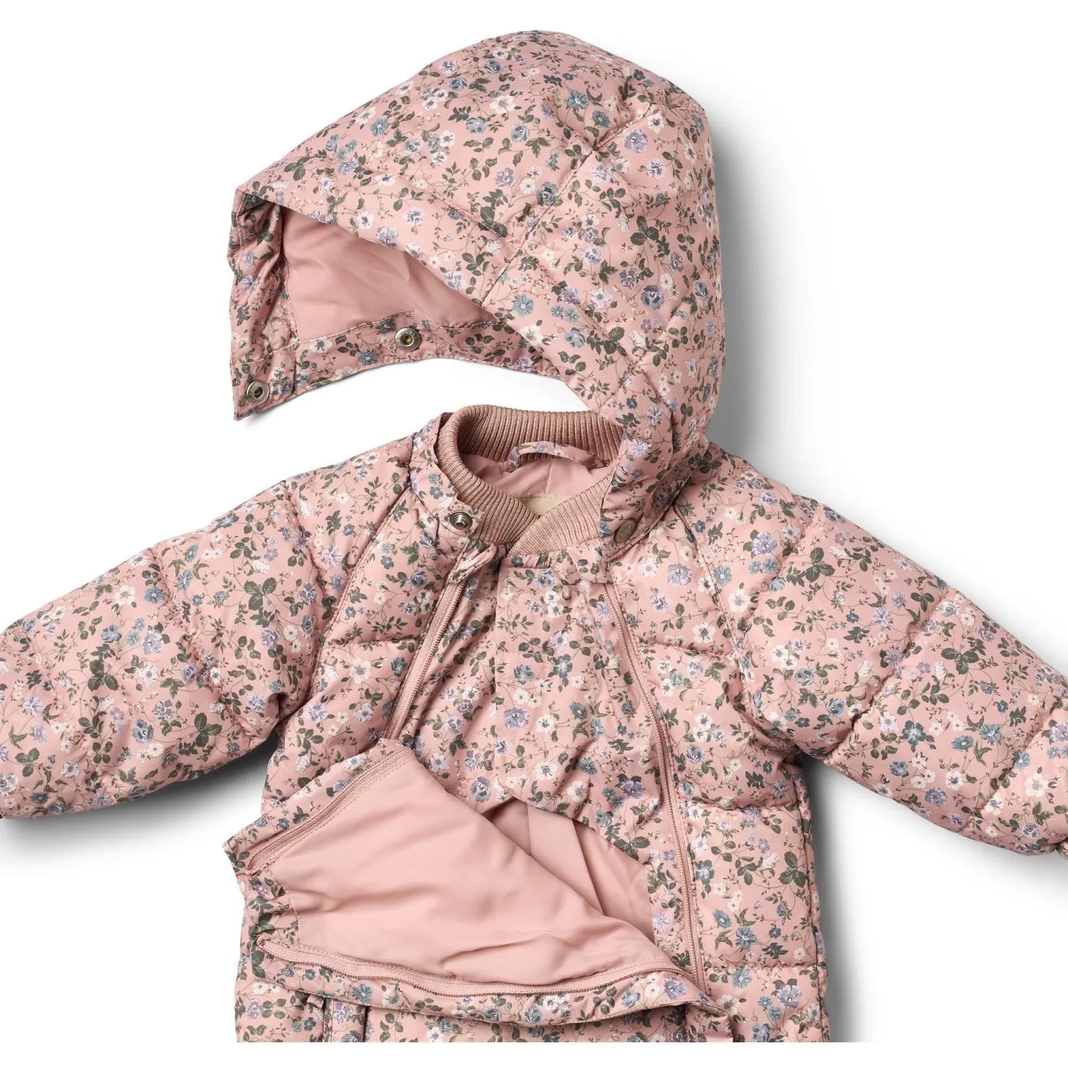 Practical-Style Wheat Rose Powder Flowers Puffer Baby Suit Edem