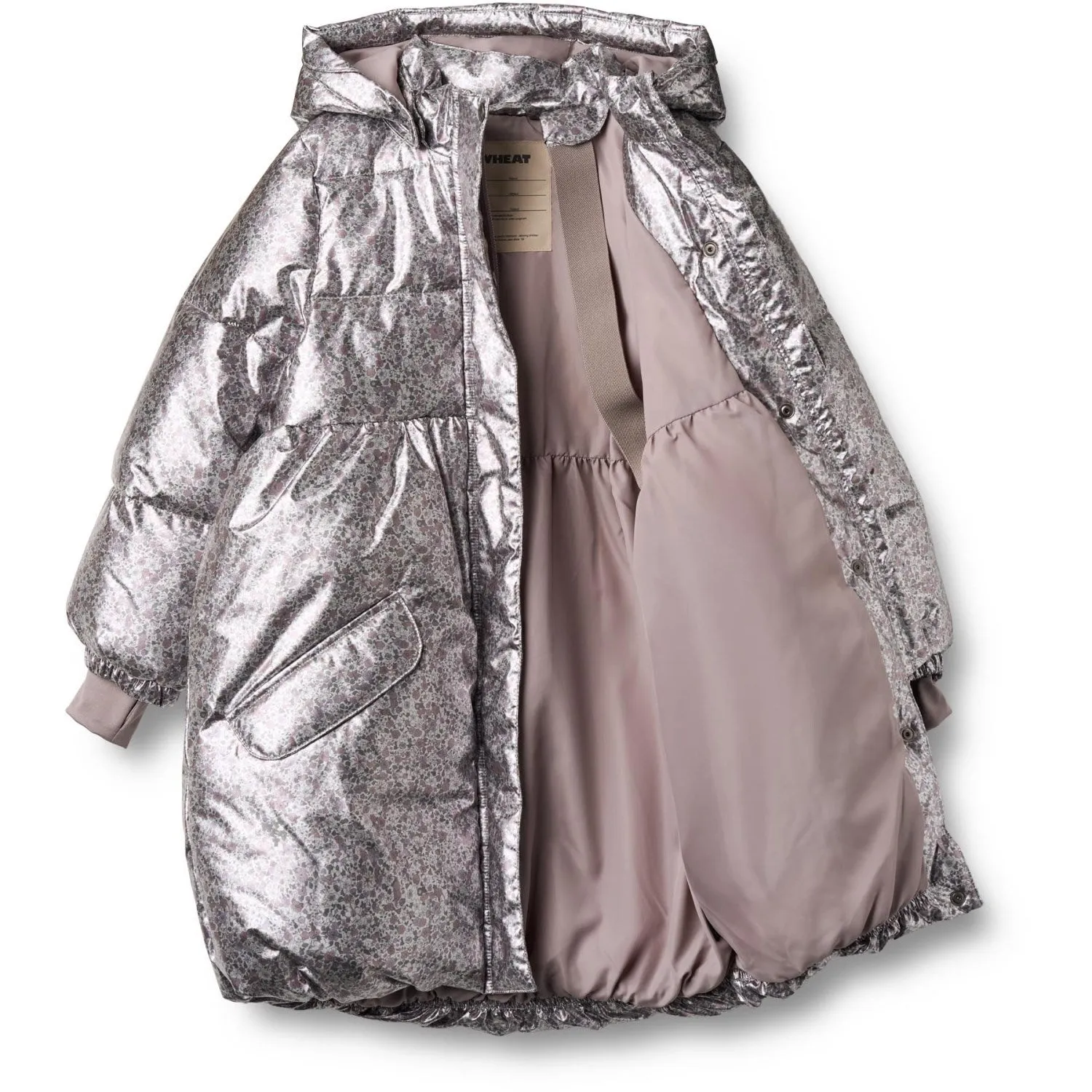 Gemstone-Detail Wheat Silver Flower Meadow Puffer Coat Luna