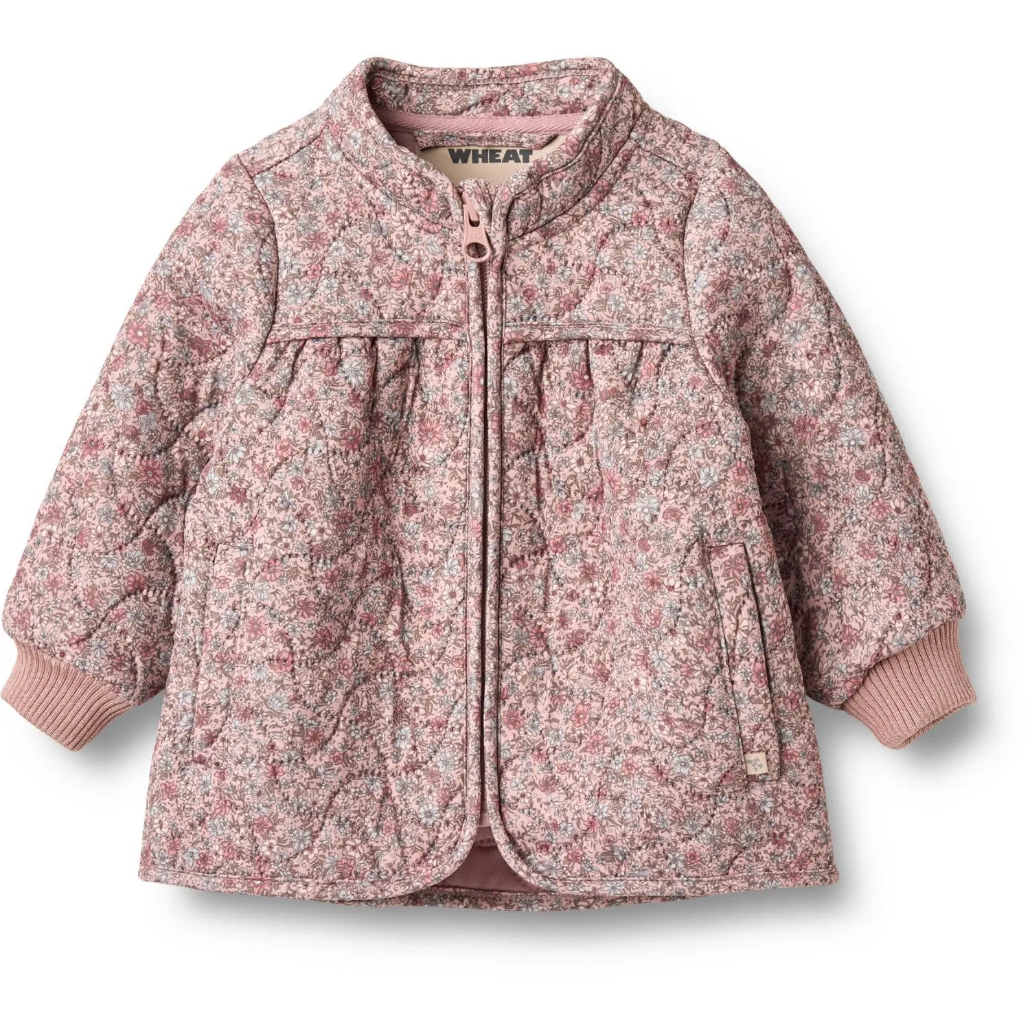 Wheat Soft Lavender Flowers Thermo Jacket Thilde Point-Collar Printed-Fabric