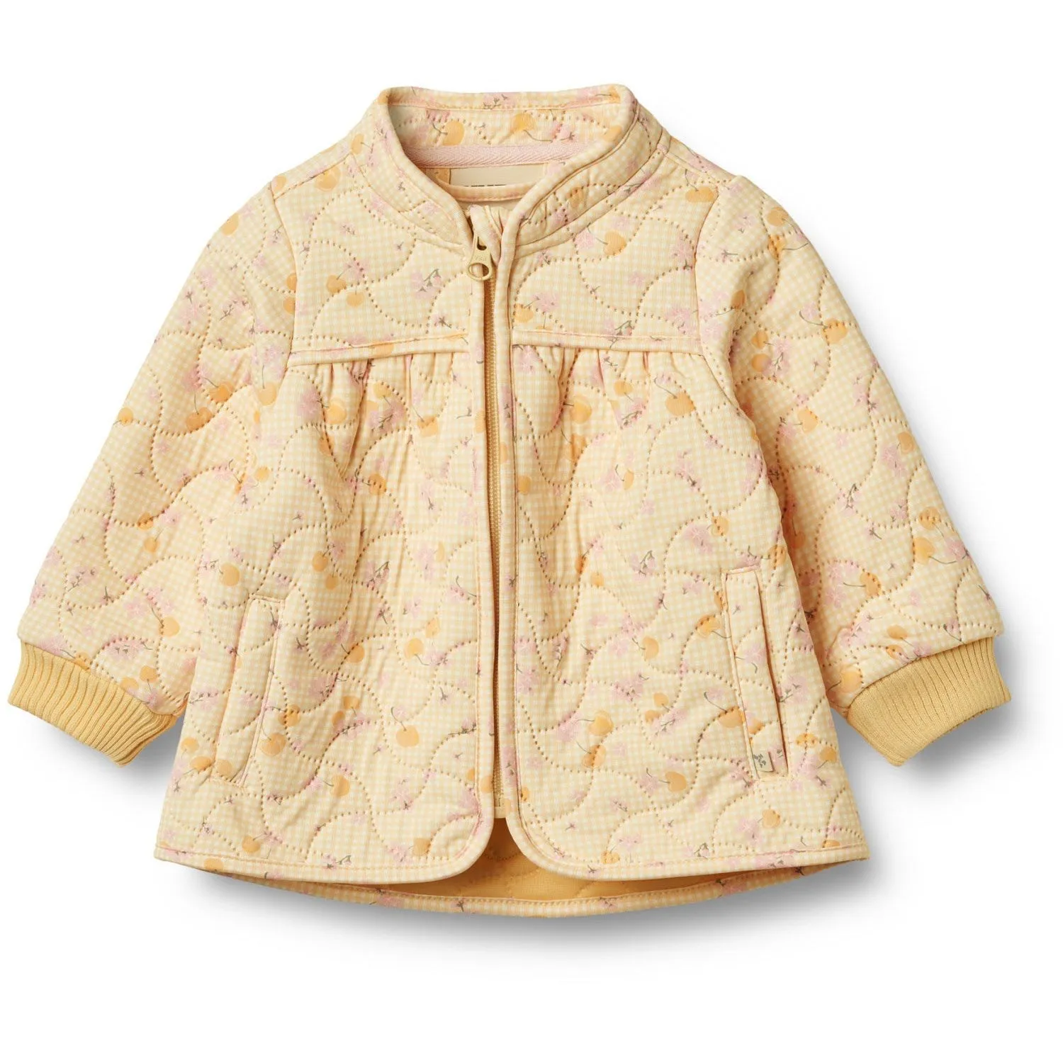 Wheat Yellow Cherries Thermo Jacket Tilde Spread-Collar Contrast-Piping
