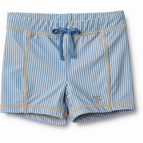 Wheat Blue Swim Stripe Swim Shorts Ulrik Ocean Swim Neutral Tone Trims