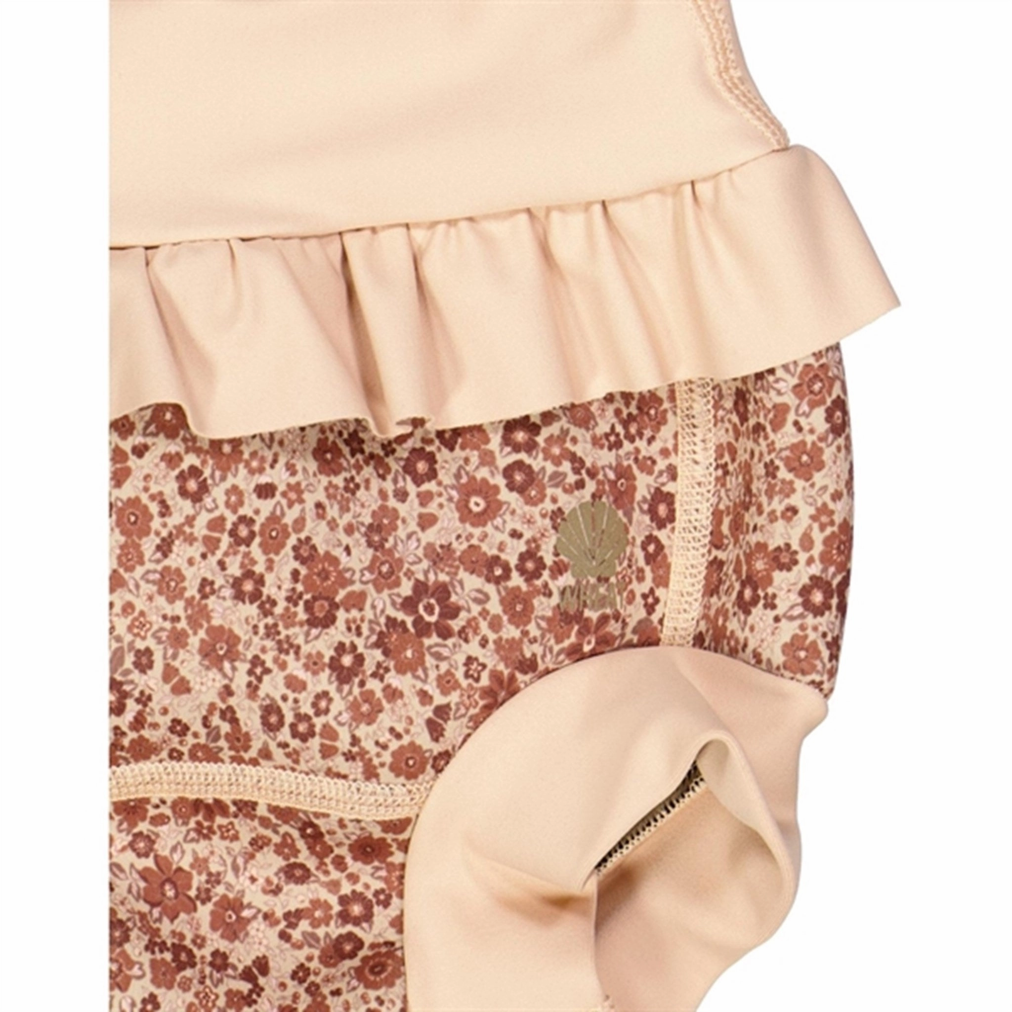 Sandproof Inner Layer Reflective Trims Wheat Red Flower Meadow Ruffle Neopren Swim Pants