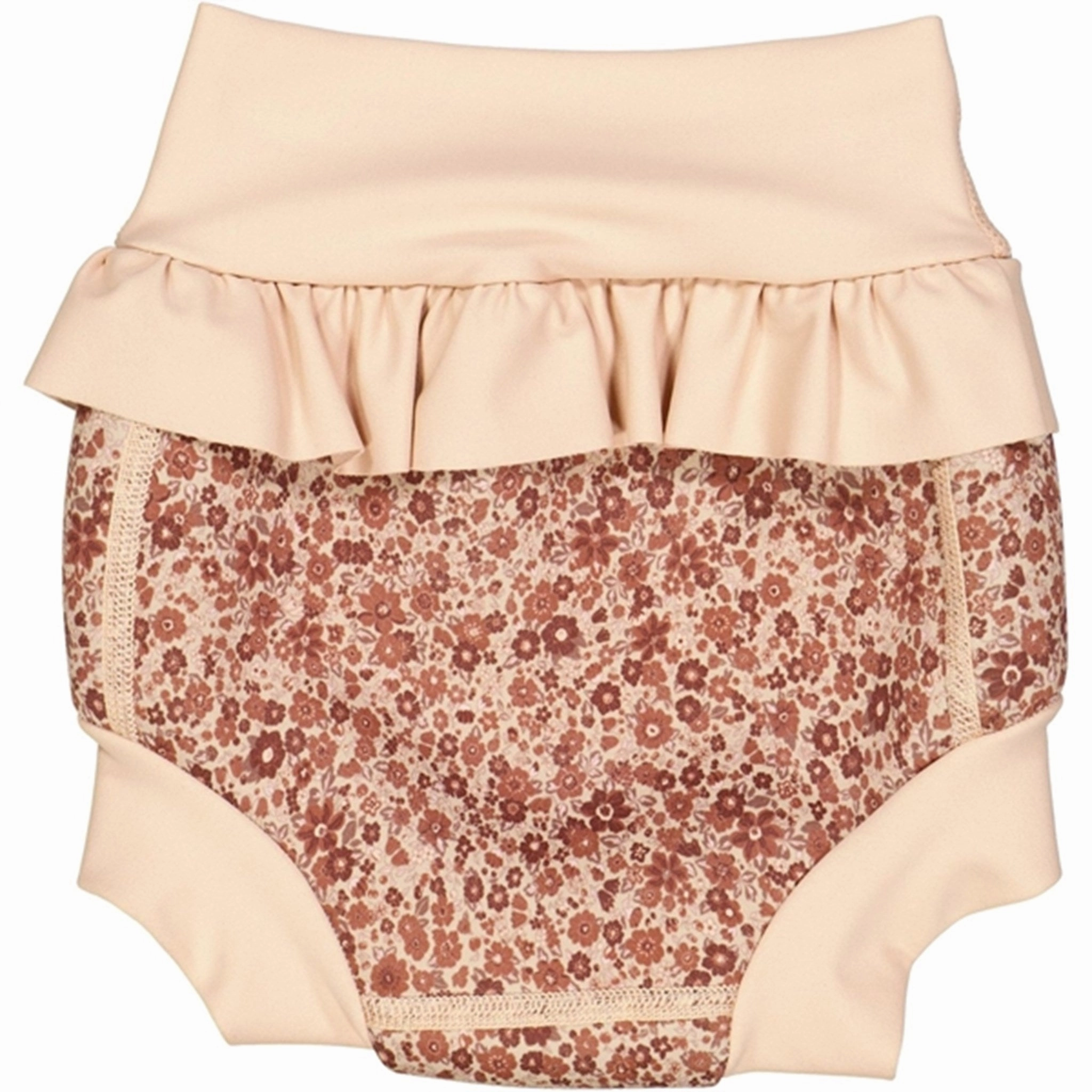 Wheat Red Flower Meadow Ruffle Neopren Swim Pants Resort Wear