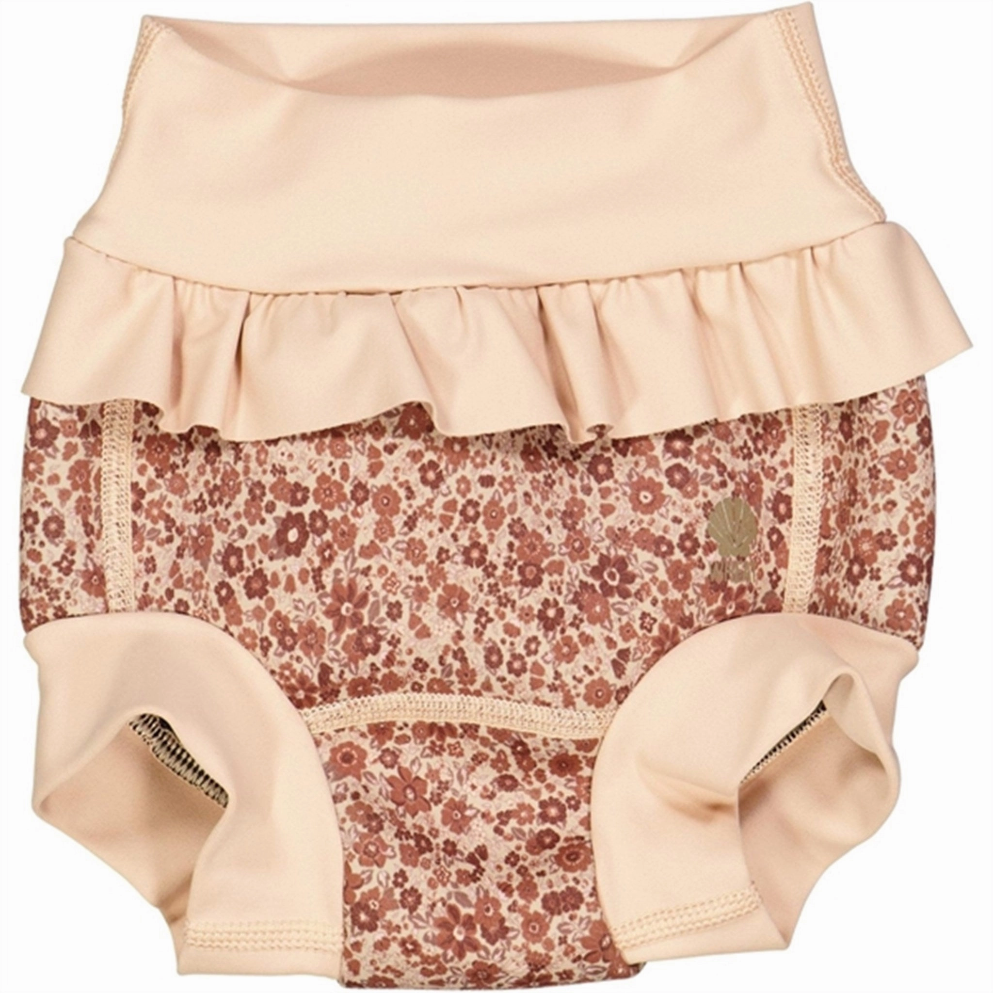 Waterfront Vacation Wheat Red Flower Meadow Ruffle Neopren Swim Pants